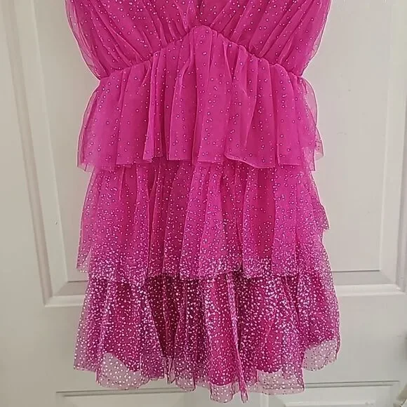 Vici exclusive: Glitter‎ Always Tulle Tiered Mini Dress - HOT PINK - Size Small - Picture 13 of 16
